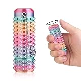 Little Ouchies Pain Stim Fidget Toy, 3D Printed Pocket Spiky Keychain with Clicker Button Spinner Sensory Toys for Anxiety Focus & Stress Reduction Novelty Gifts(Rotate Rainbow)