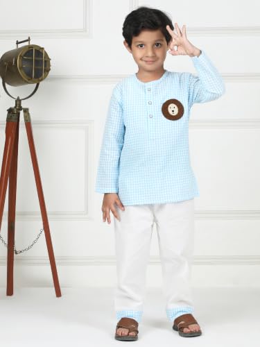 Image of POLKA TOTS 100% Cotton Traditional Nightwear Kurta Pyjama Set | Unisex Night Dress for Kids Girls & Boys | Summer Night Suits for Kids | Ethnic Indian Nightsuit | Cotton Night Suit Combo Set for Baby