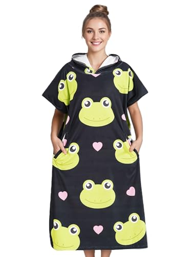 Frog Gifts Surf Poncho Hooded with Cute Frog, Soft Cover-Up Changing Towel with Pocket