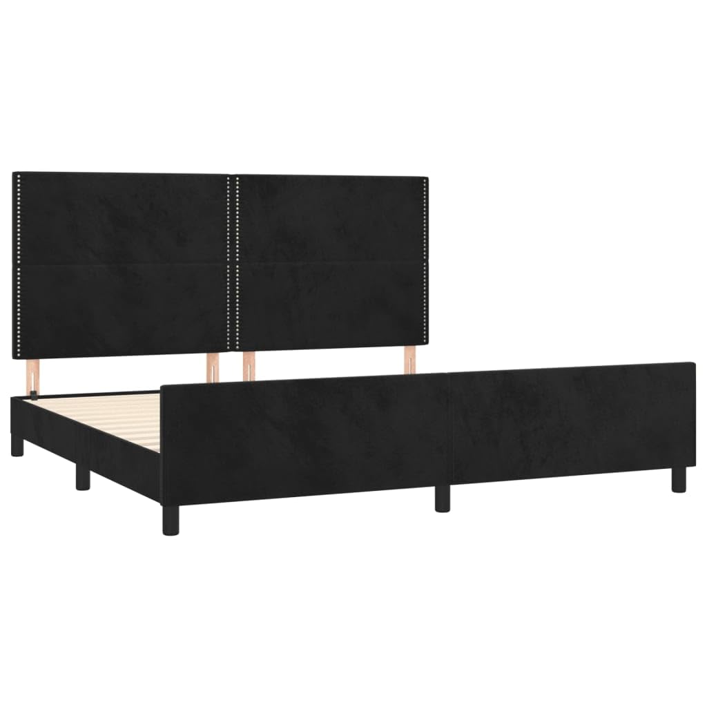 Hothingwell Telaio Letto Velluto 200x200 Cm con Testina Nero | Testina regolabile in altezza, piedi robusti, doghe in compensato, supporto posteriore per lettura