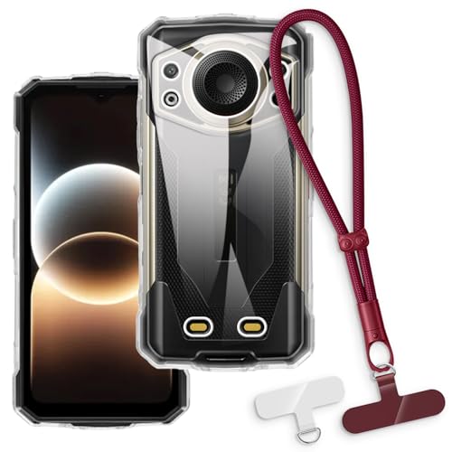 OAGELIM 2-in-1�ی�P�[�X�ƃ��X�g�X�g���b�v Doogee Fire 7 Ultra 5G �Ƃ̌݊������� ���O���\�ȃ��j���[�h�t���d�b�J�o�[�A����~�ߕ����h�~�O���b�v�n���h�� (�N���A + ���b�h)
