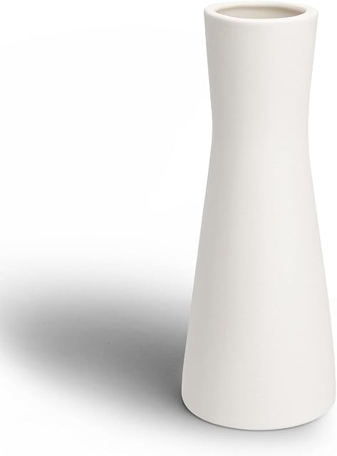 White Ceramic Vase - 9" Dual Use for Dried Flowers & Hydroponics | Modern Minimalist Home Décor | Tall Sturdy Flower Vase