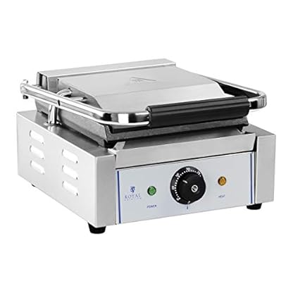 Royal Catering RCKG-1800-F Kontaktgrill Elektrogrill Sandwich Maker Panini Grill (Glatt, 1.800W, 300°C, Gusseisen emailliert, Edelstahl, 23,5 x 22,5cm) – Bild 3