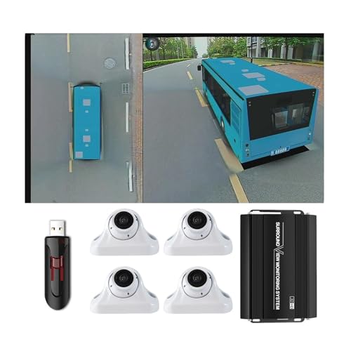 FEMKFAXF Car 360° Bird's Eye View Camera System (3D+1080P) 360 Surround Seamless View Recorder is Suitable for Travel Bus(White version128usb)