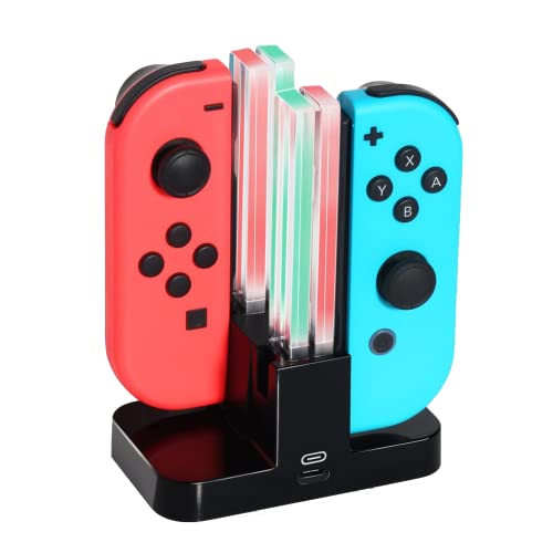 INF Charging Station for Nintendo Switch with LED Indicator, 4-in-1 Joy-Con Charger with USB C Charging Cable, Black