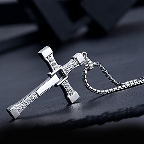 Image of Zibuyu Cross Necklace for Men Dominic Toretto's Cross Pendant Necklace The Fast and the Furious Titanium Steel Cross Neck Pendant Jewelry for Men and Boy's (Silver)