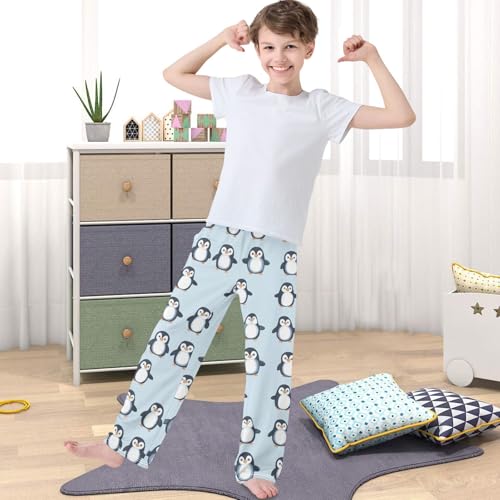 Boy's Pants Penguin Light Blue Jogger Pants Elastic Waist Long Bottoms Trousers with Pockets 6-14 Years4