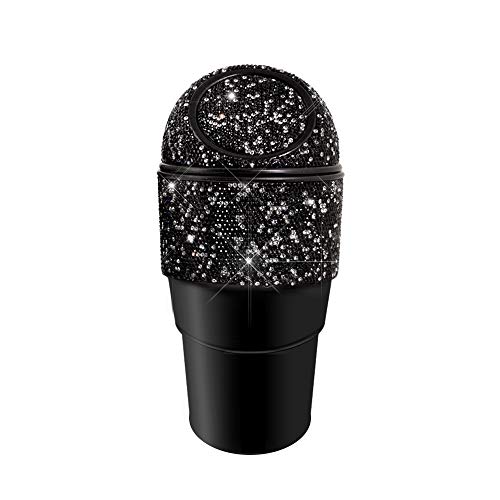 Image of Bling Rhinestone Auto Garbage Can Car Trash Can with Lid Mini Garbage Bin for Automotive Car, Home, Office, Kitchen, Bedroom (C)