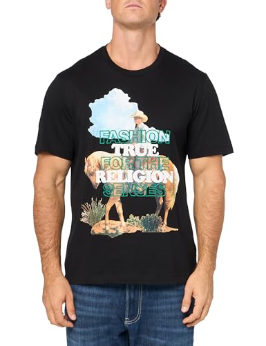 True Religion Men's Waterbase Embro Cowboy Tee, Jet Black, XL