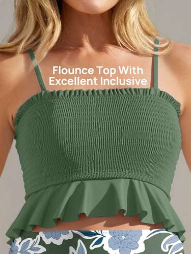 Image of Summer Mae Maternity High Waist Swimsuit Ruffle Hem Bikini Bathing Suit Shirred Bandeau Two Piece Pregnancy Swimwear