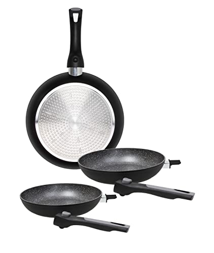Set 5 Padelle Antiaderenti Con Manici Amovibili - Nero, 20/24/28 Cm