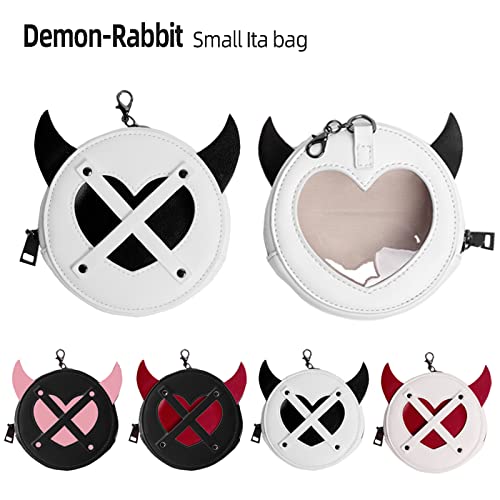 You Wizv Cartoon Demon Wing Round Itabag Small Handbag Dolls Waist Packs Cosplay Coin Accessories Keychain Girls Gift Display Enamel Pins, Cute, Kawaii (White & Black) #TOP6