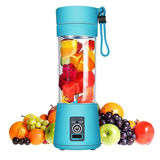 Mini USB Liquidificador Portatil 6 Lâmina Mixer Portatil Shake Coqueteleira Eletrica Sem Fio Squeeze Recarregavel (Azul)