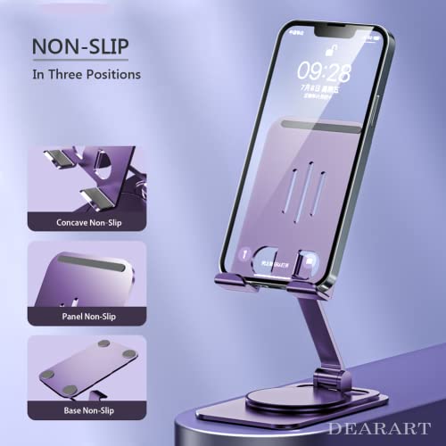 Image of DEARART Cellphone Stand, 360 Adjustable Phone Stand for Desk, Purple Foldable Phone Holder Fully Carried Easily, Compatible for iPhone, Pad, Tablet etc.