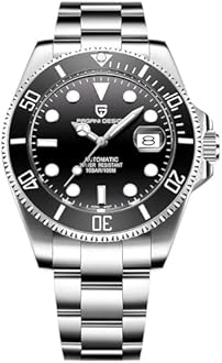 Men’s Watches Full Automatic Mechanical Wrist Watch for Men Stainless Steel Fashion Casual Business Dress Analogue Watch Man (Silver Black)