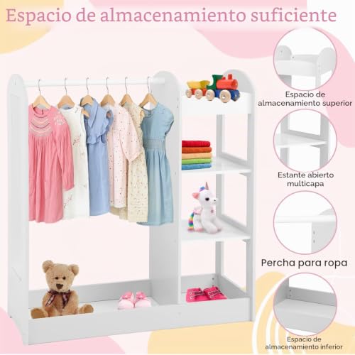 Miniatura 4 de Goplus Armario De Almacenamiento Infantil Con Espejo, Armario Con 4 Estantes Abiertos, Para Niños De 2 Años , Adecuado Para Dormitorio, Sala De Estar, Jardín De Infantes, 93,5 X 38 X 100 Cm Blanco