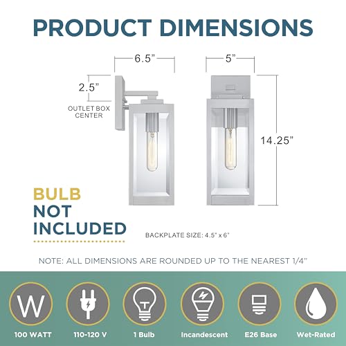 Image of Quoizel Westover 14 inch Outdoor Wall Lantern, Stainless Steel | 1-Light, Clear Beveled Glass, E26 Base, ETL Wet Rated