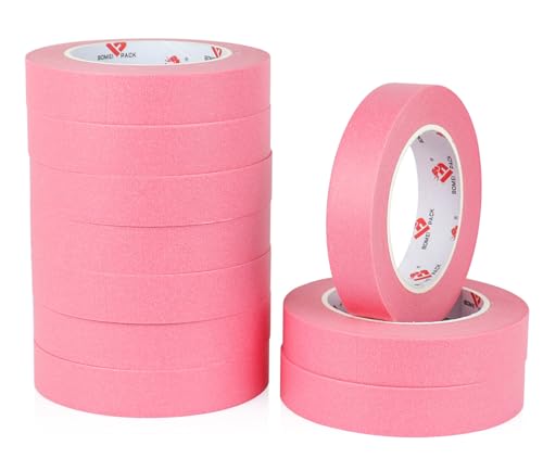 BOMEI PACK Pink Painters Tape 1 Inch Bulk - Paint Tape 10 Rolls x 1 Inch x 55 Yards - Painters Tape Pink Masking Tape for Walls Painting DIY Crafting and School Projects Total 550 Yards