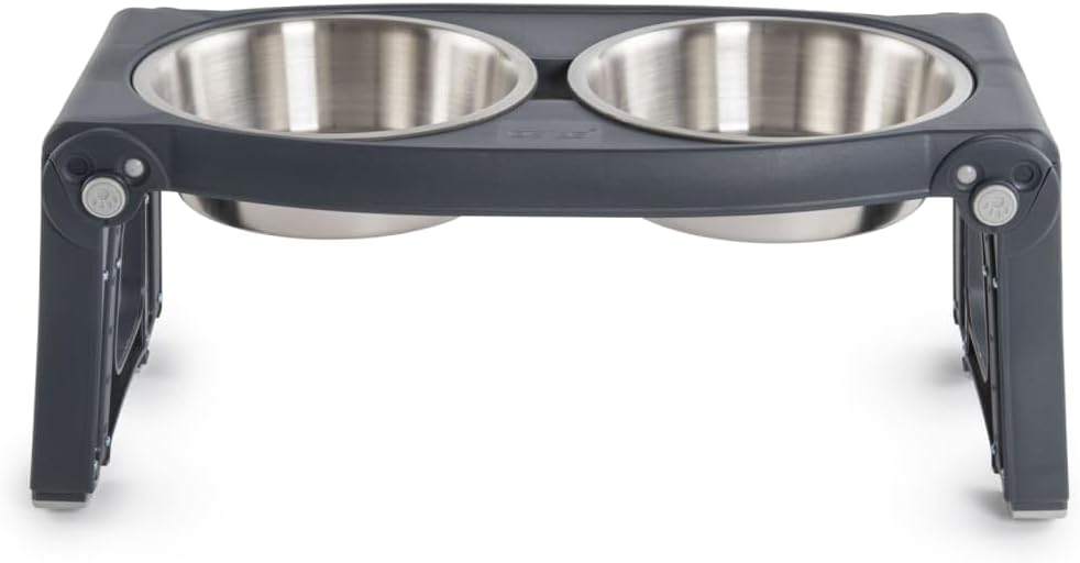 Dexas Pets Adjustable Height Double Pet Feeder with Stainless Steel Bowls