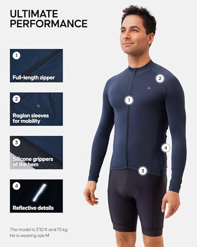 DANISH ENDURANCE Men's Cycling Jersey, Long Sleeve Cold Weather Mountain Bike Jersey for Long Distance Cycling, Navy, L - Image 2
