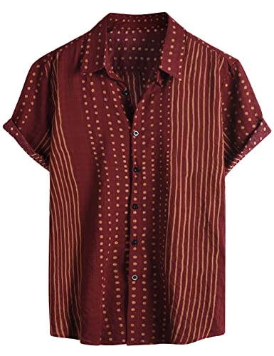 Voqeen Camisas Hawaianas para Hombre, Camisa de Algodón de Manga Corta con Botón Camisetas Informales de Verano con Flores Florales de Aloha para Vacaciones en La Playa Corte Regular