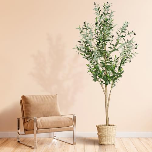 6ft Faux Olive Tree, Artificial Olive Tree Indoor, High Imitation Silk Plant Fake Olive Tree with...