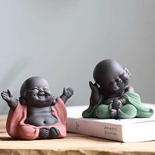 Ceramic miniature Buddha statue, monk doll, Buddha statue, home decoration, creative baby crafts, doll ornaments, gifts, exquisite ceramic collection crafts ornaments (9x6x6.8cm)