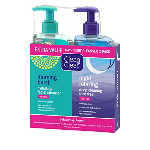 Clean & Clear 2-Pack Day & Night Daily Face Cleansers, Morning Burst Hydrating Facial Cleanser & Night Relaxing Deep Cleansing Face Wash, Oil-Free & Won't Clog Pores, 2 X 8 Fl. Oz #TOP7