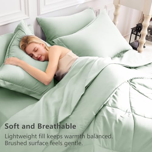 Image of CozyLux Twin XL Comforter Set Sage Green - 5 Pieces Twin Extra Long Bed in a Bag for College Dorm, All Season Bedding Set for Girls and Boys, Soft Bed Set with Comforter, Sheets, Pillowcase & Sham