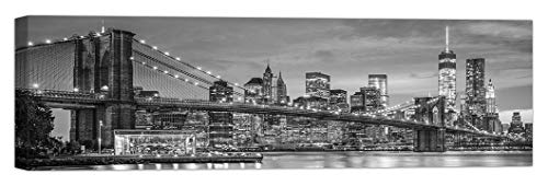 LuxHomeDecor Cuadro New York Brooklyn Panorama 100 x 30 cm Impresión sobre lienzo con marco de madera Decoración Arte Decoración Moderno