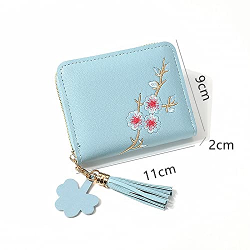 Plum Embroidered Women Short Zipper Wallet Fashion Ladies Small Clutch Casual Card Holder Solid Color PU Leather Female Purse,Luggage (B)2