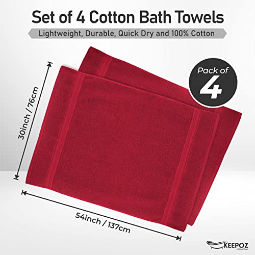 Keepoz 4 Piece Bath Towels Set, Premier Cotton 600Gsm, (30 X 54 Inches) Extra Large, Lightweight, And Highly Absorbent Quick Drying Luxury Bath Towels Set For Bathroom, Gym, Spa And Hotel (Red) #TOP1