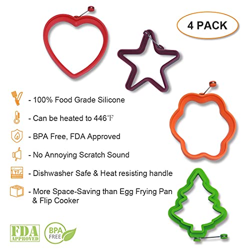 Egg Poachers 4 Shape Silicone Egg Ring Set, Non-Stick Egg Pancake Mold Cooker For Fried Egg, Sandwiches, Pie, Mcmuffin By Own Kan (4 Pieces) #TOP3