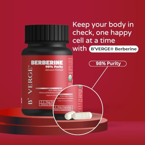 Image of B'VERGE Berberine Supplement 98% (berberis vulgaris) | With Milk Thistle Capsules for Liver | 7 Veg Capsules