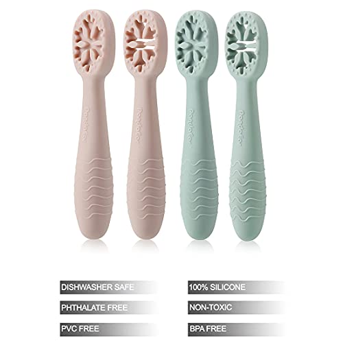 PandaEar Snowflake Design Baby Spoon Set (4 Pack), Green,pink - Image 3