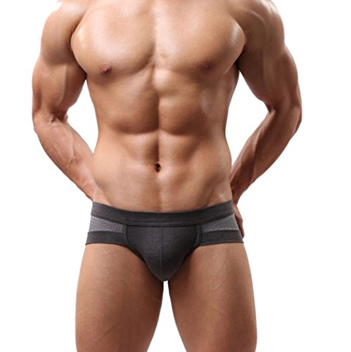Ropa interior masculina Sexy Algodón Suave Impresión Respirable Transparente Estuche abultado talle bajo Calzoncillos boxer de hombres Pantalones cortos para hombres Bragas LMMVP (L, Gris)