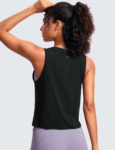 Image of CRZ YOGA Pima Cotton Cropped Tank Tops for Women Workout Crop Tops High Neck Sleeveless Athletic Gym Shirts