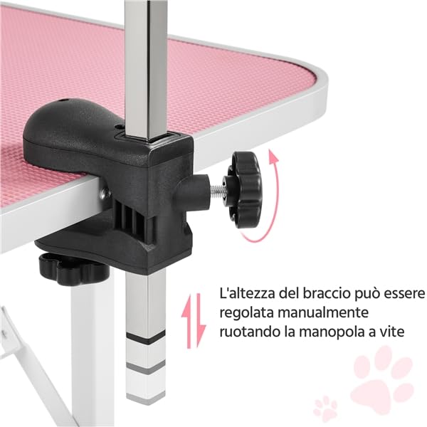 Yaheetech Tavolo da Toelettatura e Tosatura per Cani Gatti Animali Pieghevole con 2 Lacci Portata 100 kg Rosa 91 x 61 x 159 cm