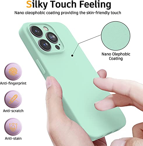 Image of Elzzi Microfiber Square Candy Case Compatible for iPhone 14 PRO MAX, Shockproof Slim Back Cover Liquid Silicone Case -Forest Green (Mint)