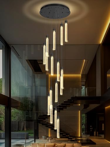 ykolupty H125'' Modern Crystal Chandeliers for Entryway 18-Lights LED Dimmable