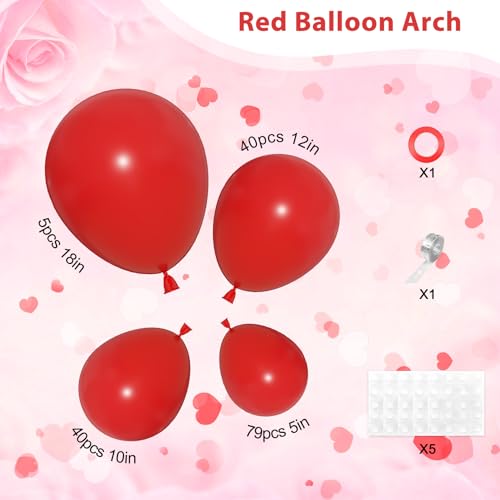 Image of Ouddy Life 157Pcs Red Balloons Arch Garland Kit, Red Latex Balloon Different Sizes for Women Girls Mother's Day Bachelorette Wedding Anniversary Birthday Party Decorations