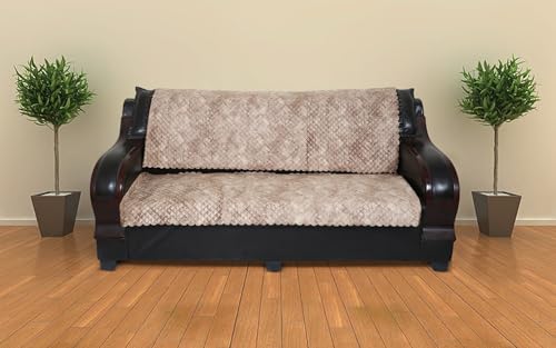 Image of 7 Seater Sofa Cover | Universal Non-Slip Fully Covered Protector for 3+2+2 Sofa Set | Durable Slipcover for Living Room Quilted Luxe (Sand Beige)