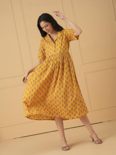 Image of The Mom Store Maternity and Nursing Dress | Pre and Post Pregnancy Dress for Womens | Zipper /Button Opening | Causal Wear | Trendy Stylish Causal Dresses for New Moms