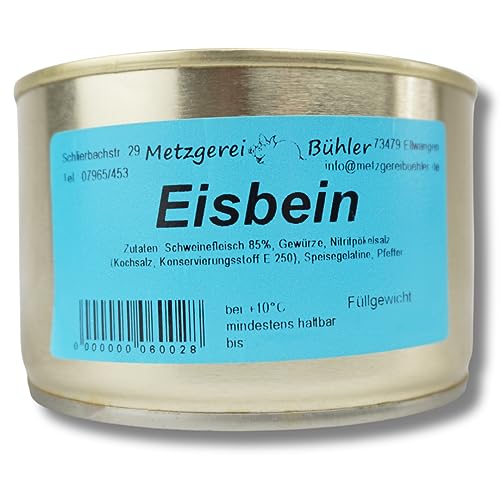 Eisbein in Aspik Dosenwurst 300g bis 400g aus 85% Deutschem Schweinefleisch nach Hausmacher Wurst Art Wurstkonserve von Metzgerei Bühler Lange Haltbar leckerer Wurst Aufschnitt Wurst & Fleisch (300g)