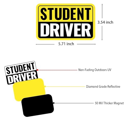 Image of 2 Pack Student Driver Magnet & New Driver Car Magnet - Removable Reflective Stickers No Residue, Automotive Safety Stickers, Magnetic Decal (Yellow /Black-Student)