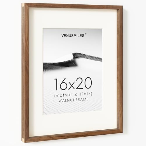 Image of 16 x 20 Picture Frame, USA-Sourced Natural Walnut Wood Photo Collage Frame with HD Tempered Glass, Modern Simple 16x20 Wooden Frame Matted to 11x14, Vertical & Horizontal Wall Hanging Display