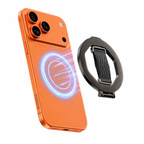 Image of Mizi Magnetic Phone Grip, Phone Finger Loop Holder with Kickstand, Foldable Ring Grip, Compatible with Mag Safe iPhone 12-18, Includes Magnetic Adapter Ring for All Phones - Black