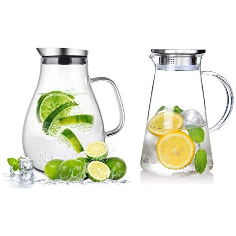 SUSTEAS 2.0 Liter 68 Ounces Glass Pitcher With Lid, Water Jug for Homemade Beverage Cover