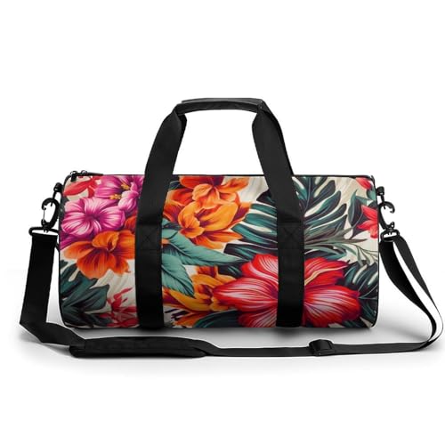 Sac de voyage grande capacité en toile blanche imprimé fleurs et feuilles pour sport yoga