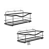 KINCMAX Shower Caddy Bathroom Shelf, No Drilling Traceless Adhesive Bathroom Storage Organizer, SUS304 Rustproof Food Storage Basket, 2-in-1 Kitchen Spice Racks-2 Pack (Matte Black)